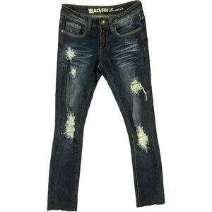 𝅺Machine Distressed Straight Leg Raw Hem Jeans Womens Size 0